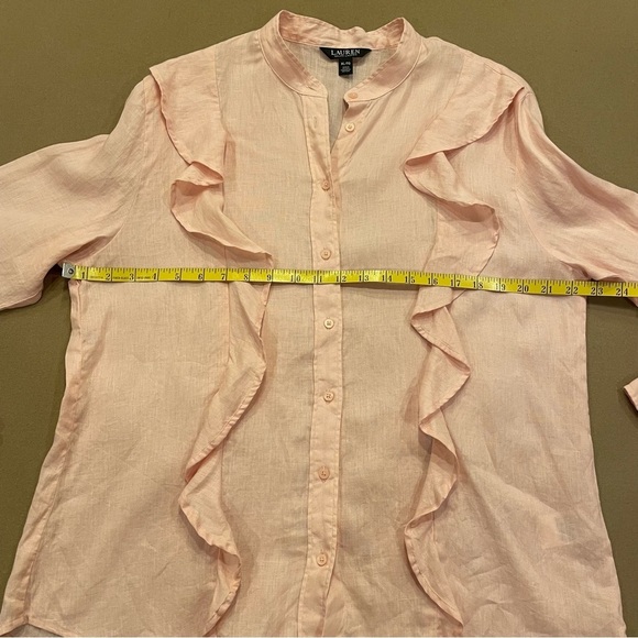 Ralph Lauren Black Label Ruffle Linen Button Down Top Size XL - Picture 9 of 10